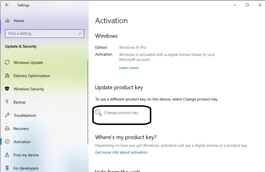 Windows 10 Pro Product key - Change new key