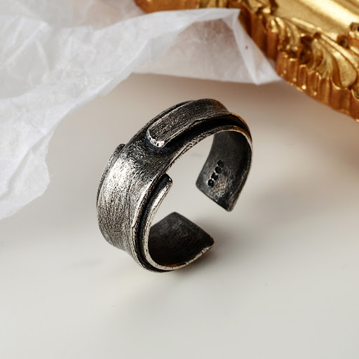 Title 4, Retro Distressed Origami Ring Unisex Handmade J...