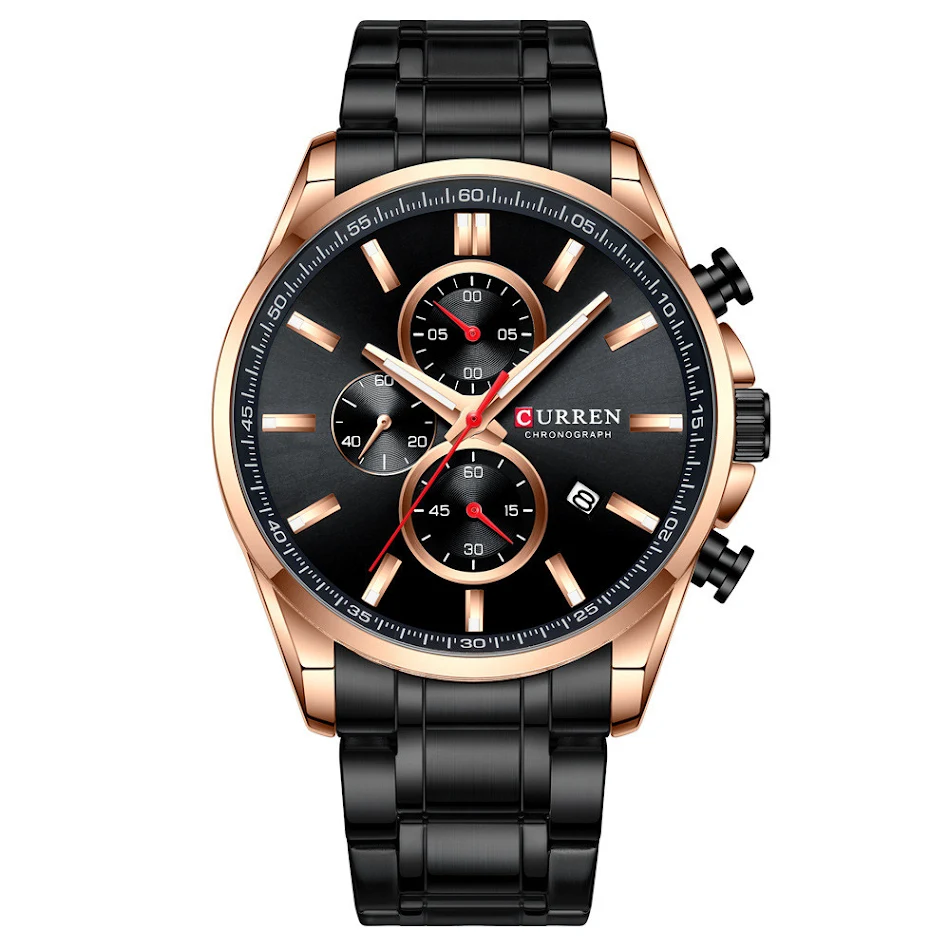 Herenhorloge waterdicht quartz zes-wijzer horloge kalender stalen band. Een stijlvol en betrouwbaar horloge voor de moderne man.