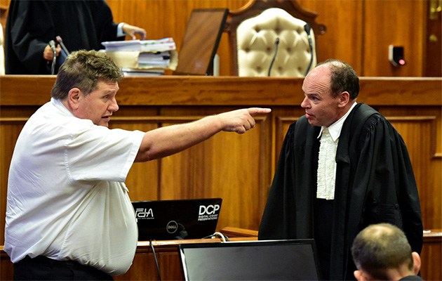Defence Advocate Terry Price SC, left, and state advocate Marius Stander during the Panayiotou trial.