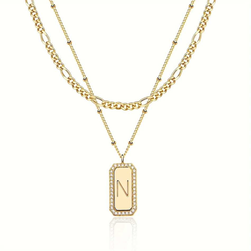 Gelaagde Initialenketting Elegante Rechthoek, Gepersonaliseerde Sieraden, Cadeau voor Haar, Stijlvol en Uniek, Perfect Sieraad