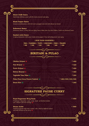 Pause Bar & Kitchen menu 