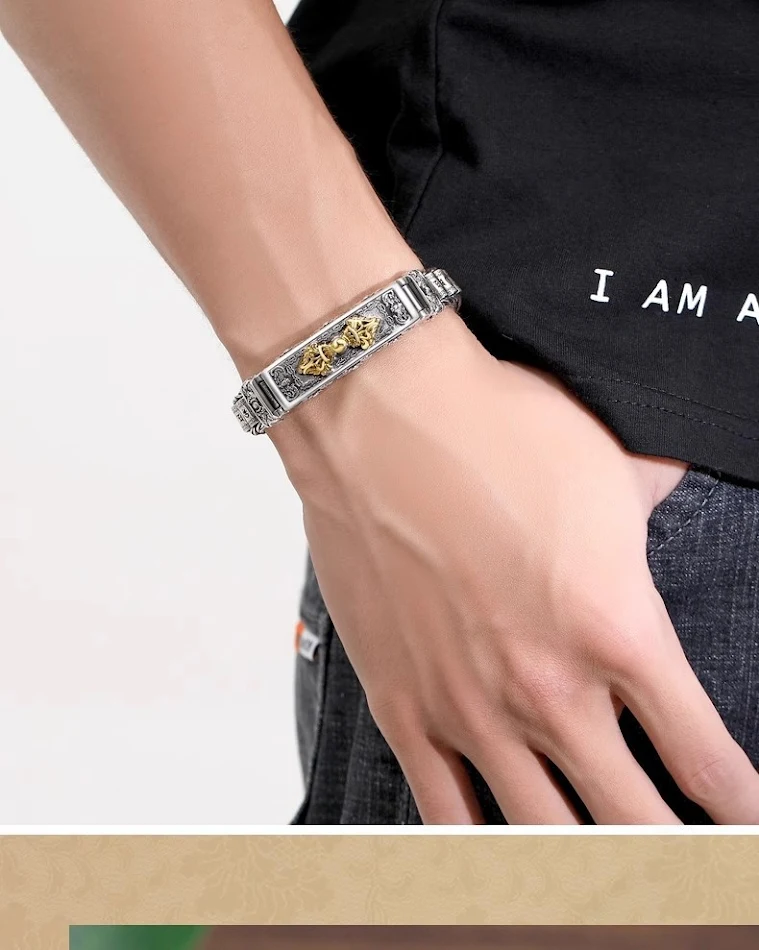 S925 Sterling Zilver Vajra Armband met Zes Woorden Mantra – Spirituele Bescherming en Innerlijke Vrede