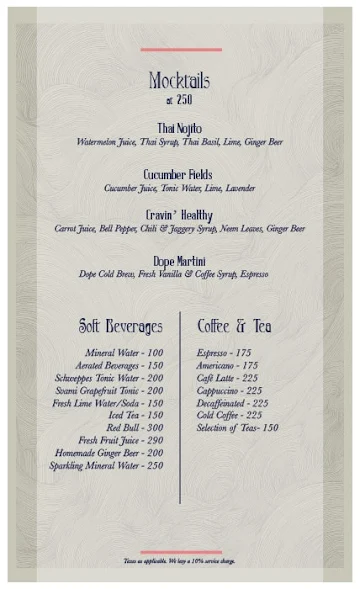 Slink & Bardot menu 