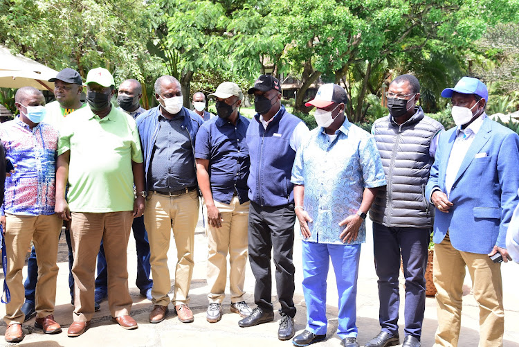 Oka principals Musalia Mudavadi, Cyrus Jirongo, Gideon Moi, Moses Wetang'ula and Kalonzo Musyoka in Kiambu county on December 19, 2021.