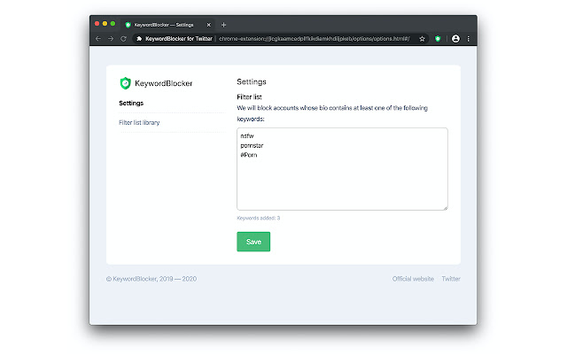 KeywordBlocker for Twitter chrome extension