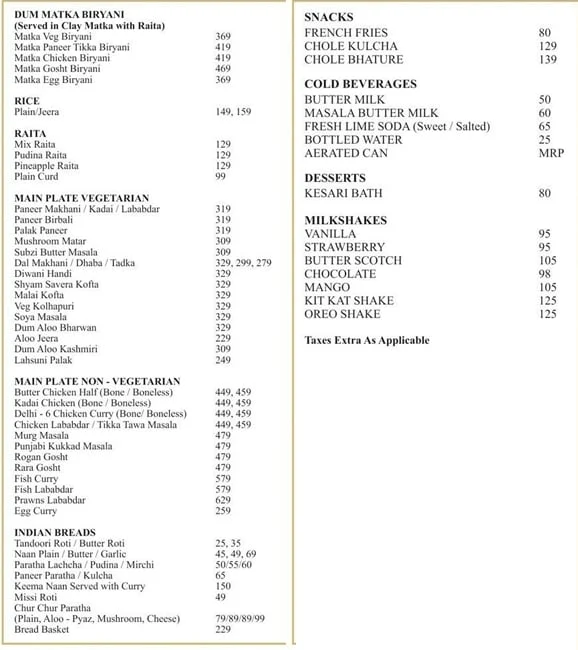 Moti Mahal Delux menu 