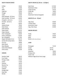 Hotel Aryaas menu 1