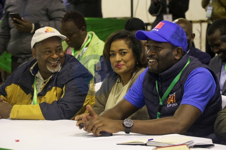 Nairobi Senator elect Edwin Sifuna and Woman Representative Esther Passaris at Kasarani tallying center on Sunday, August 14,2022.