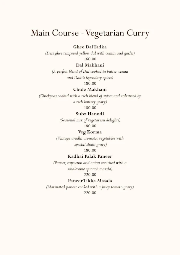 Dadi's Kitchen, lakkasandra menu 