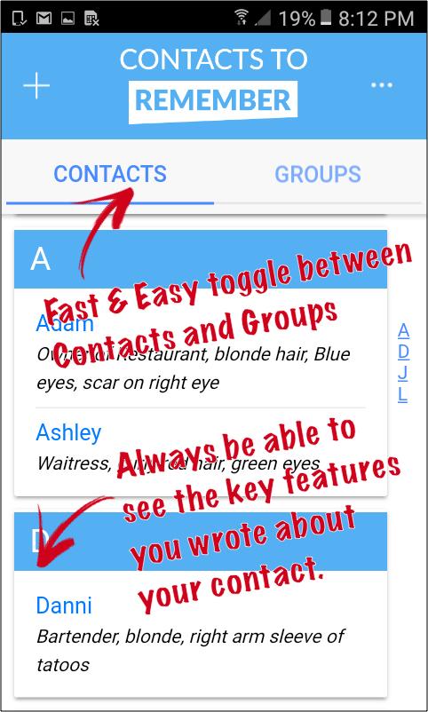 Contacts to Remember Screen 2