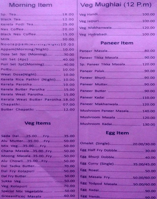 Manglore Naaz menu 