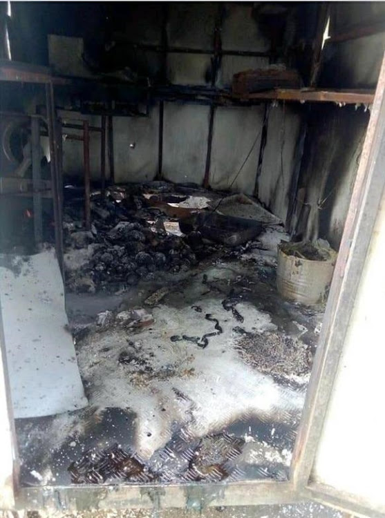 A container at Unizulu's main campus was burned on Sunday