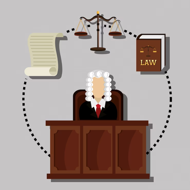 Illustration of justice scales and gavel.