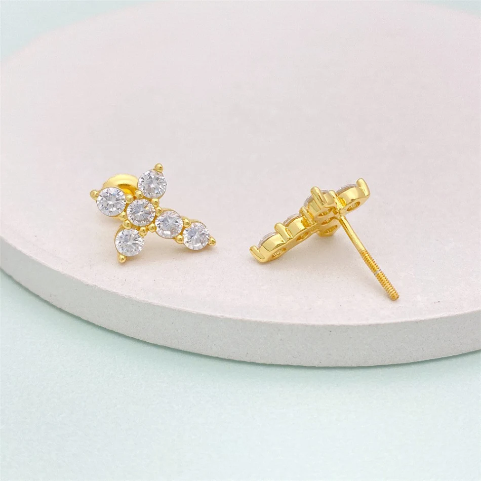 Boucles d'oreilles clip croix zircon S925 argent, homme et femme. Clous d'oreilles tendance, style personnalité, sans perçage requis.