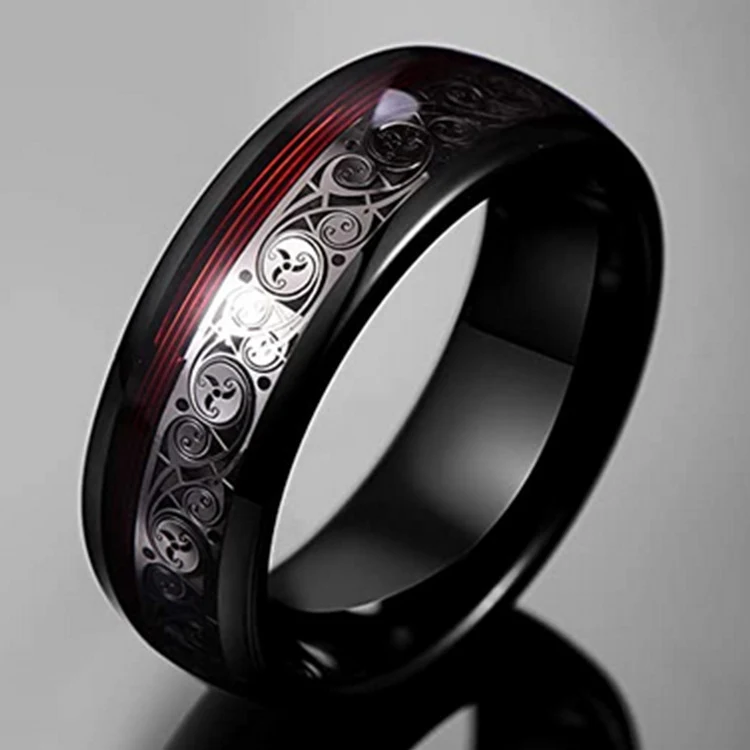 Bague décorative noire en acier tungstène pour homme. Élégance et robustesse. Un bijou masculin, idéal pour compléter votre style avec raffinement.