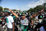 MK Party supporters outside the high court in Durban during the challenge brought by the ANC against the MK Party, alleging copyright infringement.