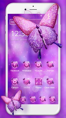 キラキラパープルバタフライテーマ Androidアプリ Applion
