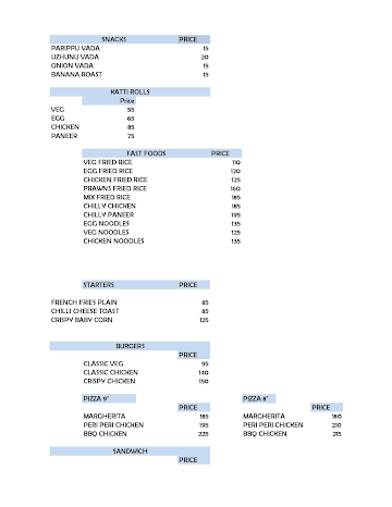 Ponnus Family Restaurant menu 