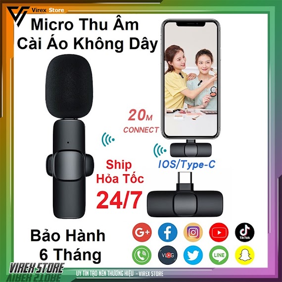 Mic Thu Am Livestream Khong Day Mini Cho Điện Thoại Micro Không Dây Cài Áo Thu Âm Khử Tiếng Ồn Dùng Cho Hội Nghị