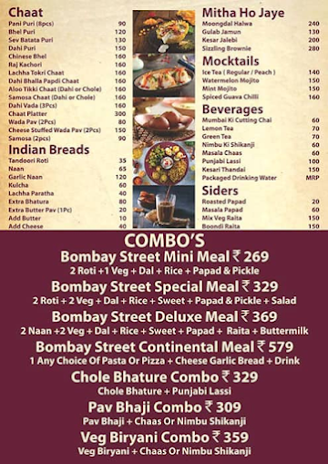Bombay Street Co. menu 