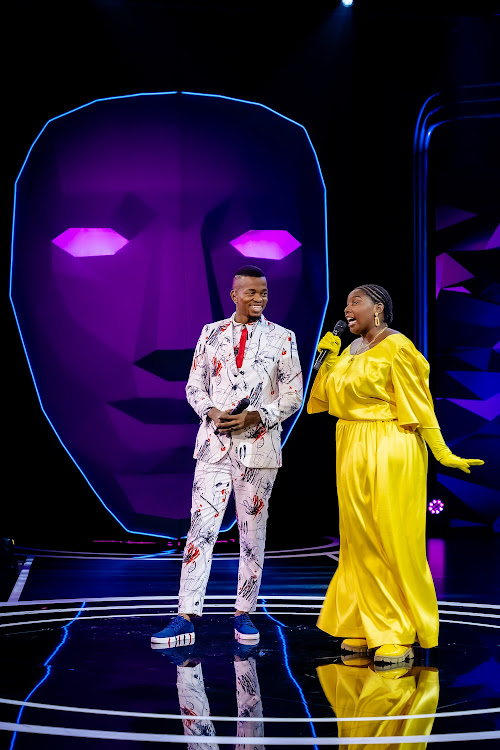 Host Mpho Popps and the unmasked Nonkanyiso 'LaConco' Conco aka Star on the Masked Singer SA