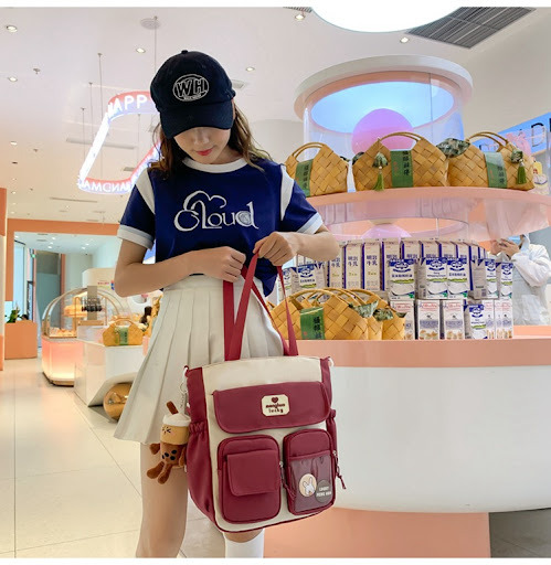 Title 21, Retro Color Blocking Large Capacity Shoulder Ba...