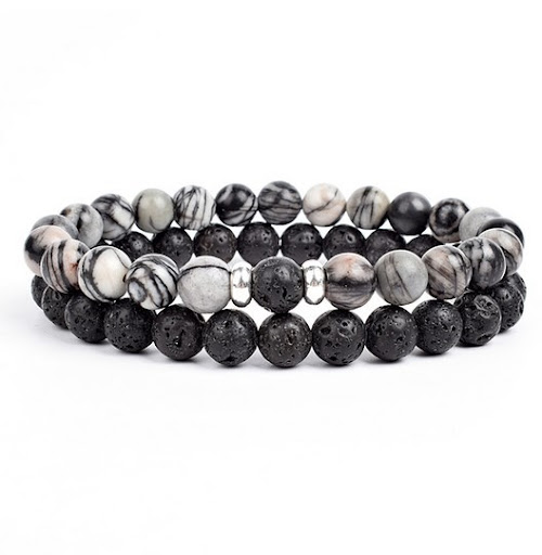 Title 7, 2 Piece Set 8mm Black and White Malachite Brace...