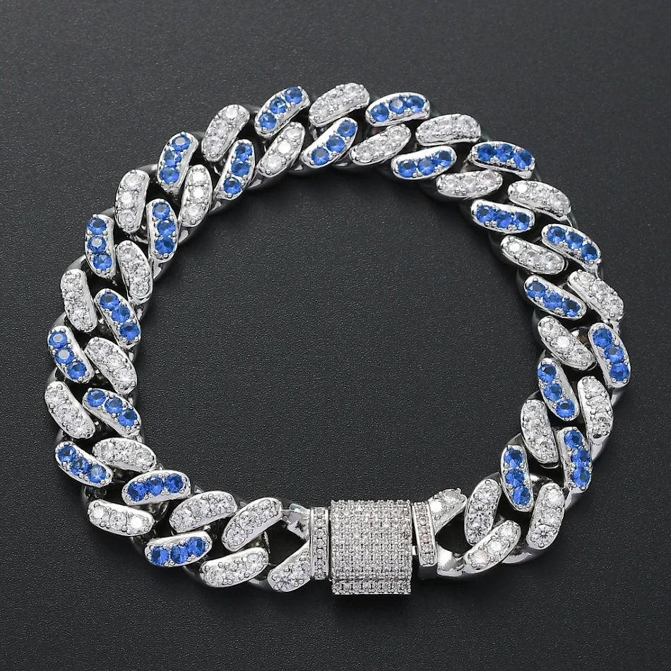 12mm Aquamarijn Witte Zirkonia Cubaanse Ketting, een schitterende ketting voor een opvallende en stijlvolle uitstraling.
