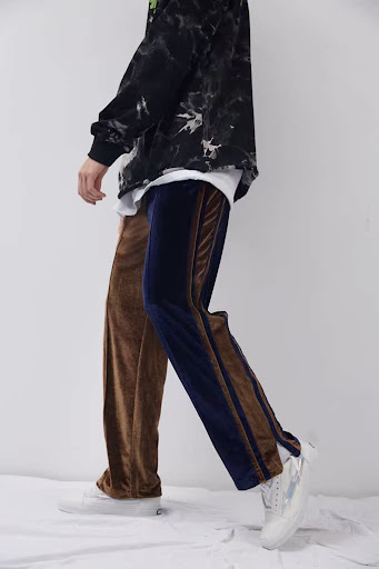 Title 10, Velvet color matching loose mens straight casu...
