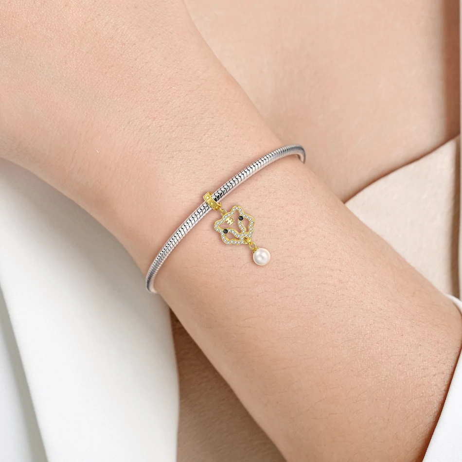 Dames ketting armband hanger S925 sterling zilver vergulde parel Tiger. Zilveren DIY kralen accessoires.