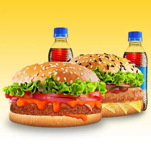 2 Veg Makhani Burgers + 2 Pc Pizza Pockets + 2 Pepsi (250Ml)