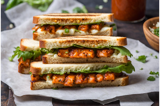 Grilled Schezwan Paneer Chilli Sandwich