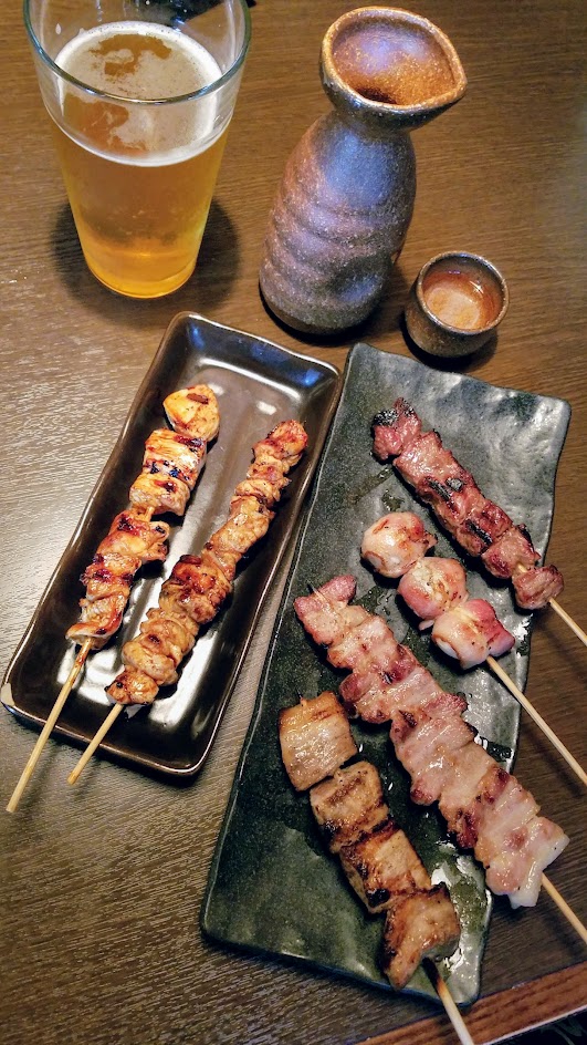 Shigezo has a Robata, so you can get grilled skewers like these - Thigh, Breast, Pork Belly, Quail Egg and Bacon skewers