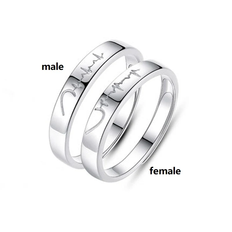925 Zilveren creatieve studenten hart paar ring ECG design, een unieke en stijlvolle liefdesring voor een perfect cadeau.