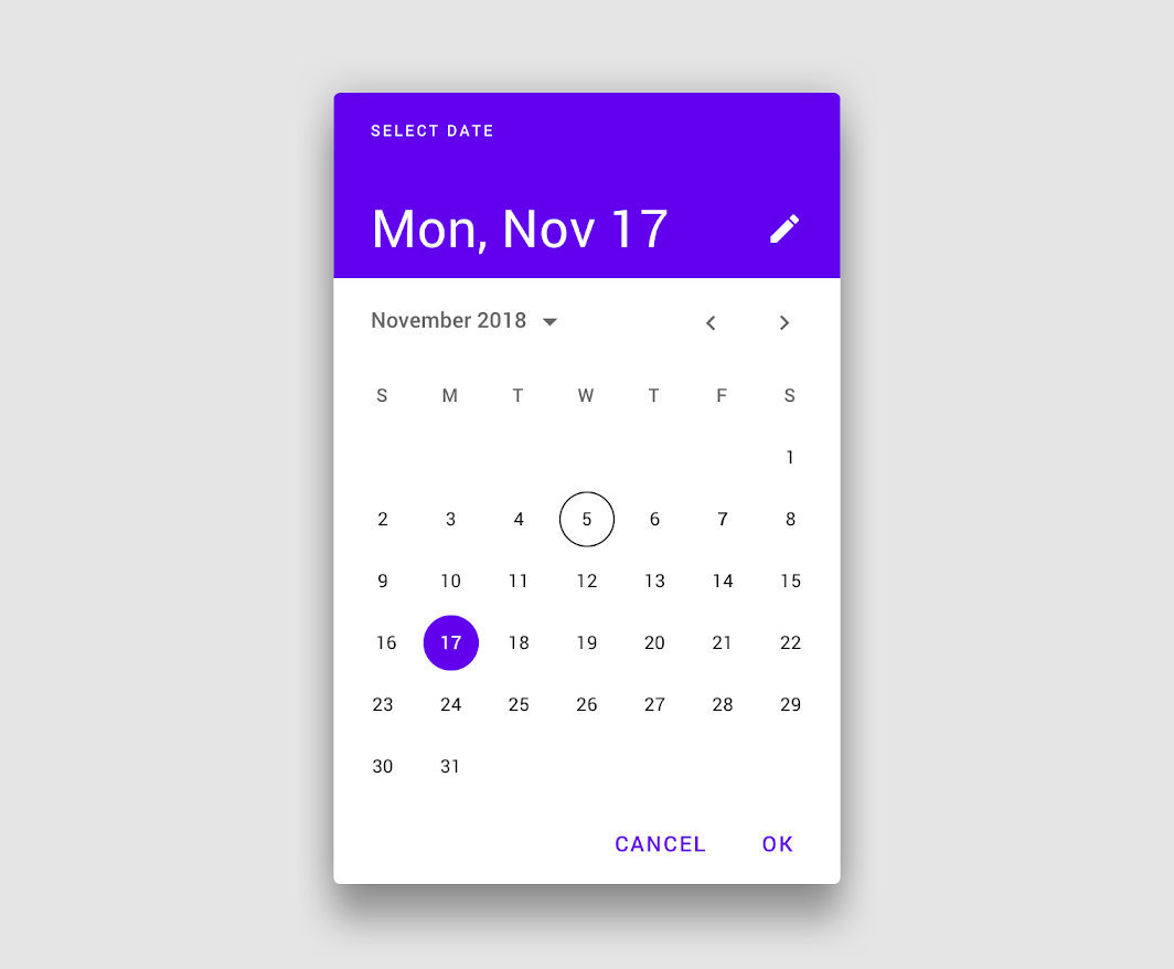 Calendar from Material design is a great example of UI element