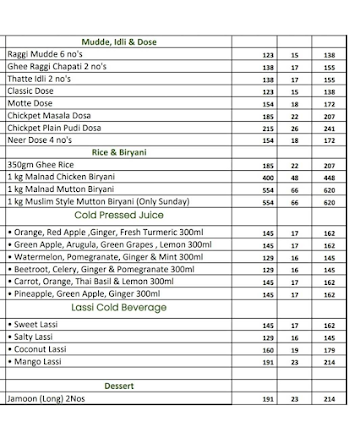 Bangalore Local menu 