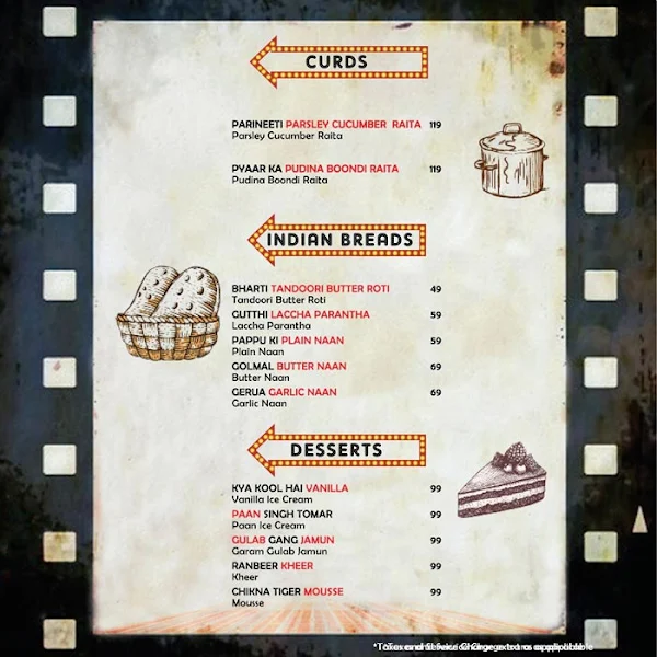 Filmy Flavours menu 