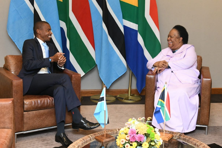 International relations and co-operation minister Naledi Pandor and her counterpart from Botswana Lemogang Kwape.