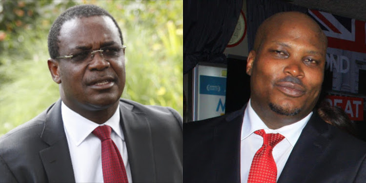 Former Nairobi Governor Evans Kidero (left) and President Uhuru Kenyatta’s personal assistant Jomo Gecaga.