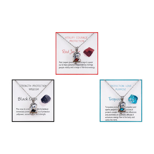 Title 5, Natural Stone Card Necklace Cage that Opens and...
