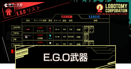 E.G.O武器一覧