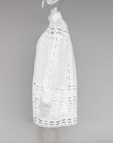 Robe ajourée à manches lanterne, id - 2