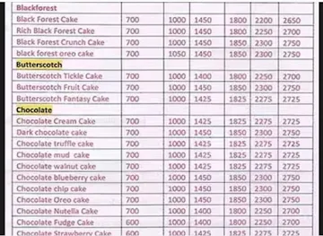 Cake Event menu 