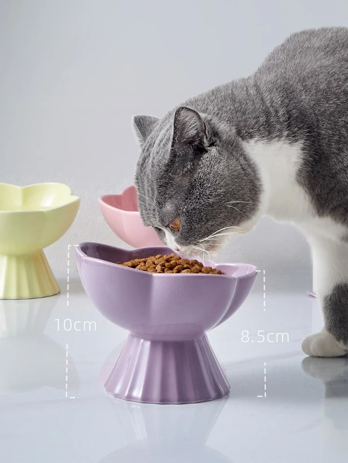 Creative Ceramic Cat Bowl Non-slip Flower Shape High Foot Dogs Puppy Feeder Feeding Food Water Elevated Raised Pet ceram