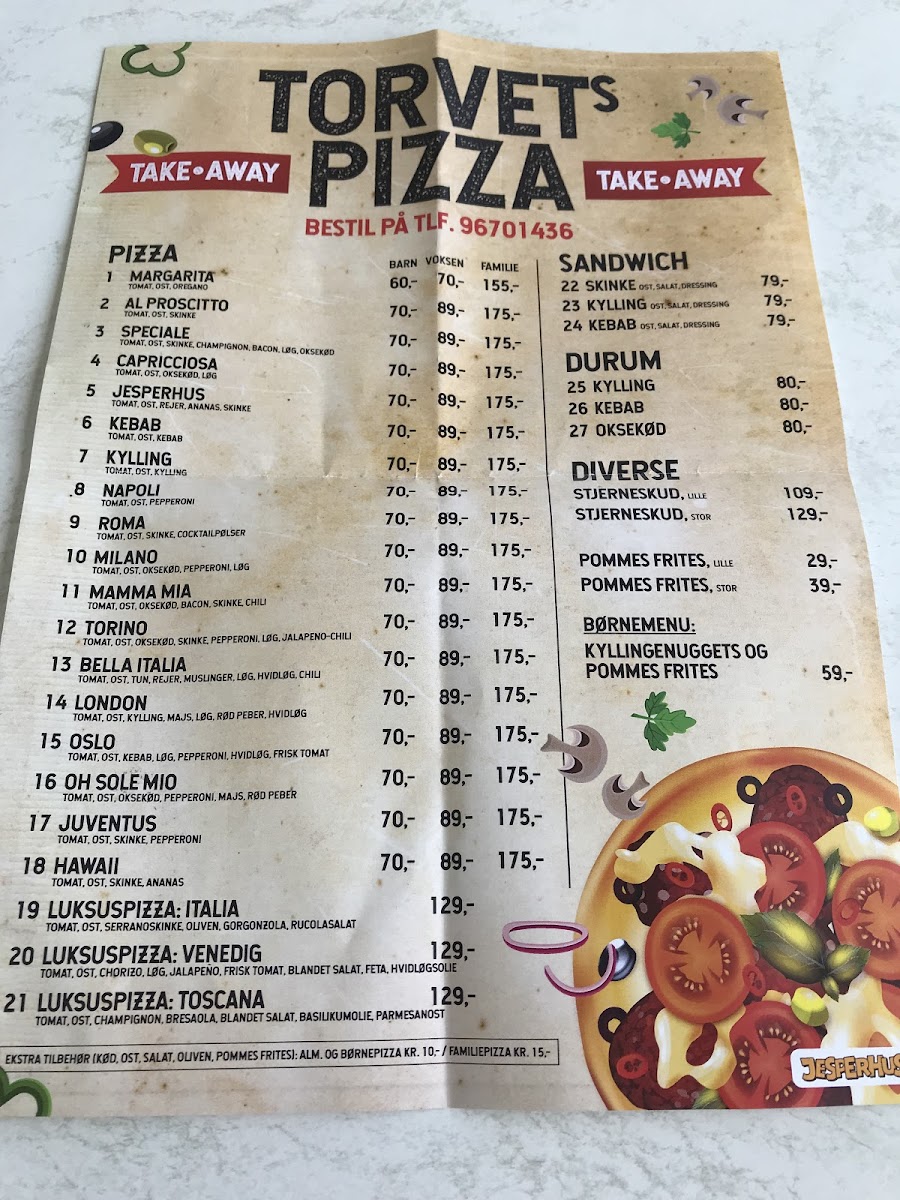 Torvets Pizza gluten-free menu