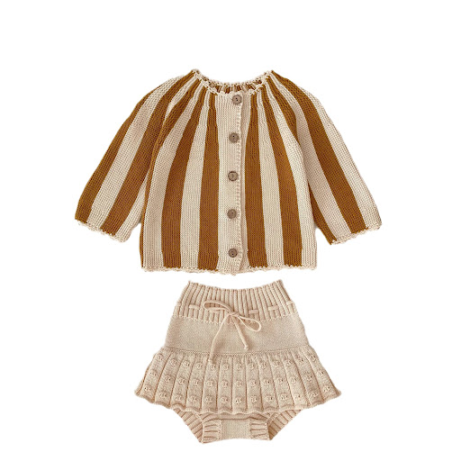 Title 5, Striped Knitted Coat and Culottes Two-piece Sui...