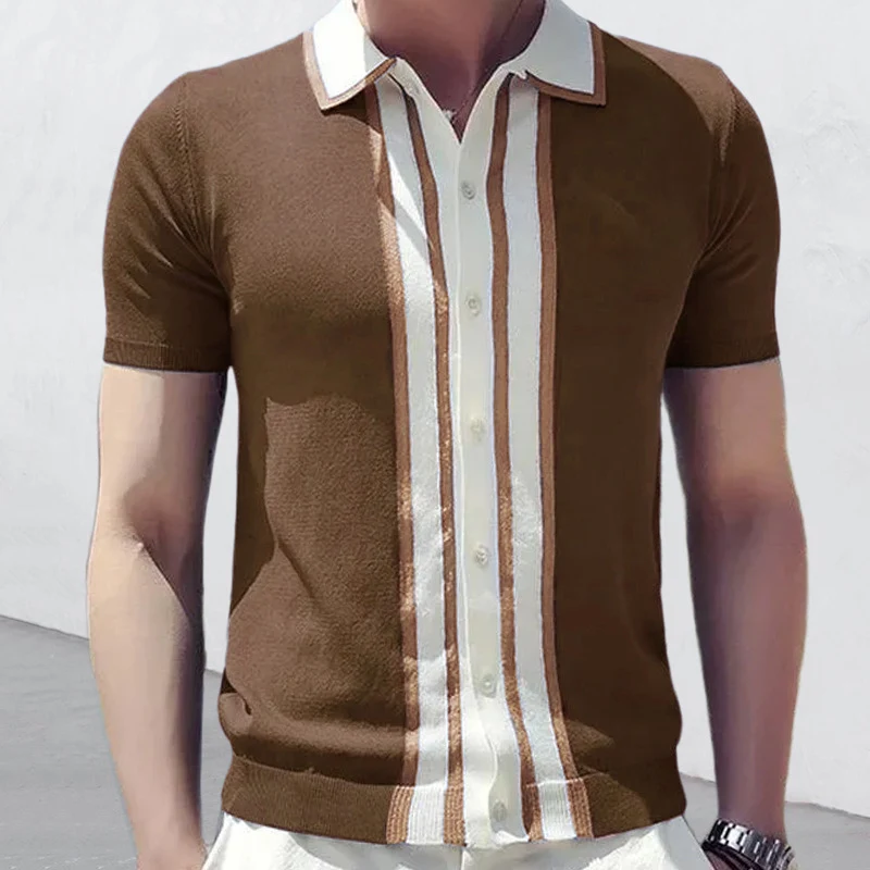Men's Short-Sleeved Lapel Color Matching Polo Sweater Comfortable Stylish Design Perfect for Casual Wear Easy to Dress U