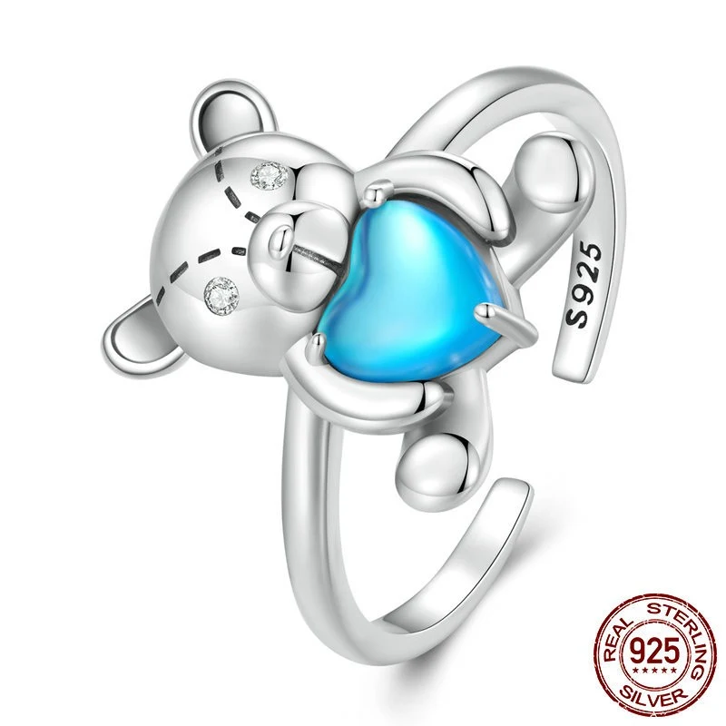 Schattige 925 zilveren berenring. Een charmant sieraad, ideaal als cadeau of voor dagelijks gebruik, combineert schattigheid en duurzaamheid.