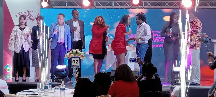 Diana Marua and her husband and musician Bahati on stage on Friday alongside key hosts at Radison Blue